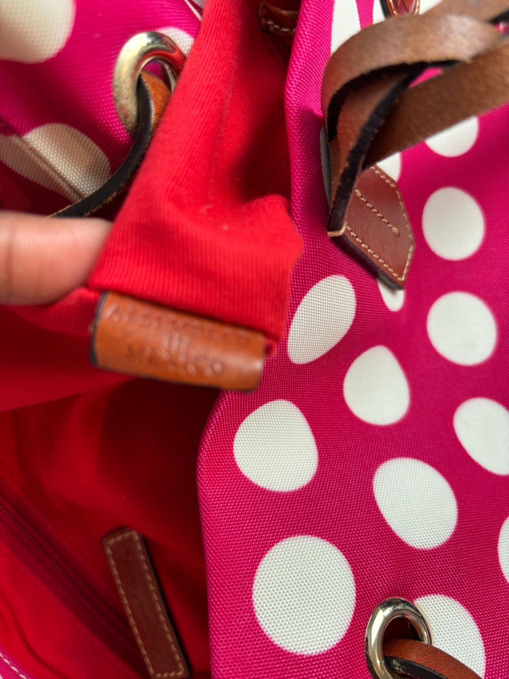 Dooney & Bourke Navy Polka Dot Nylon Tote Bag - Picture 8 of 12